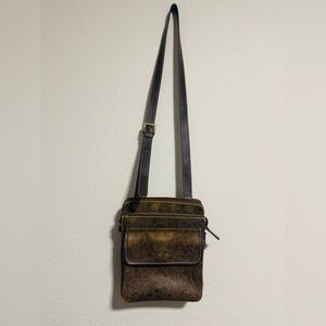 Relic Brown Embossed Paisley Leather Shoulder Bag Gold Hardware Women